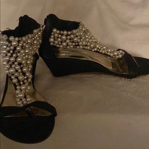 Black pearl embellished sandals